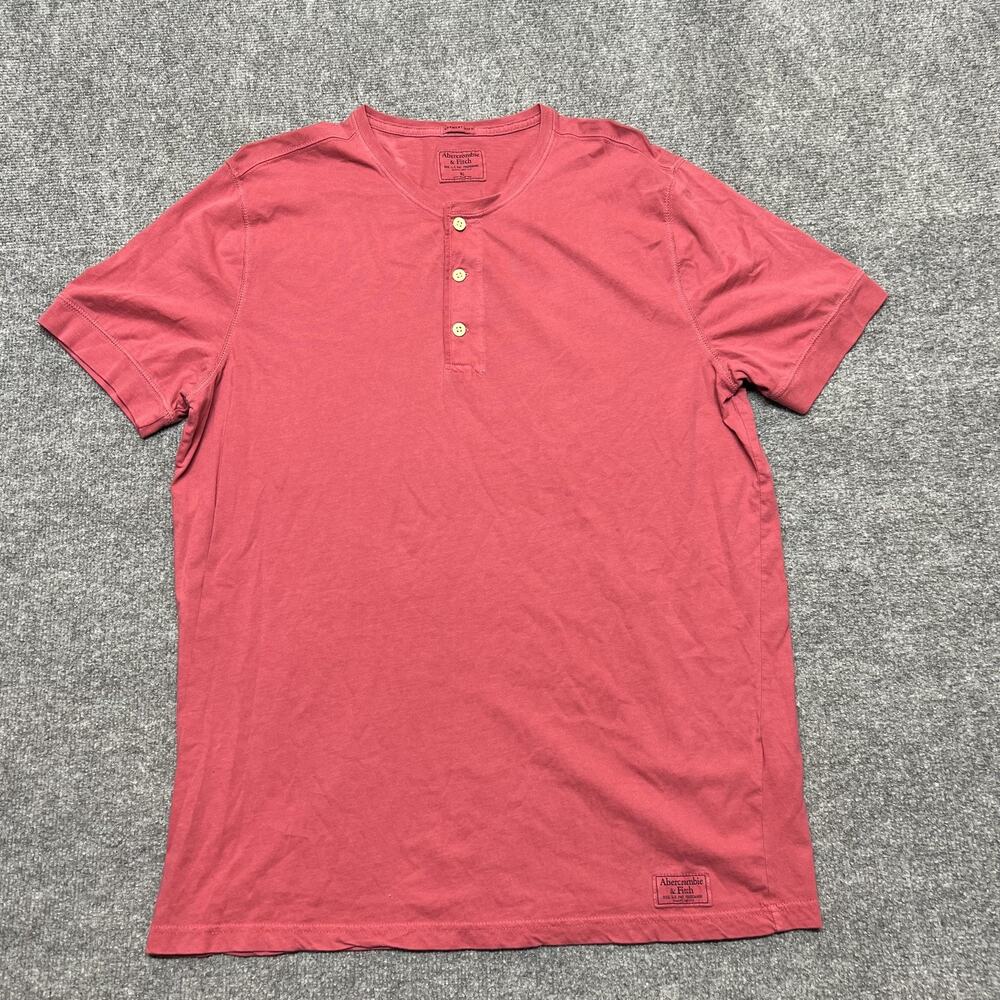 Abercrombie & Fitch Henley Shirt Mens XL Red Garment Dyed Short Sleeve Tee Top
